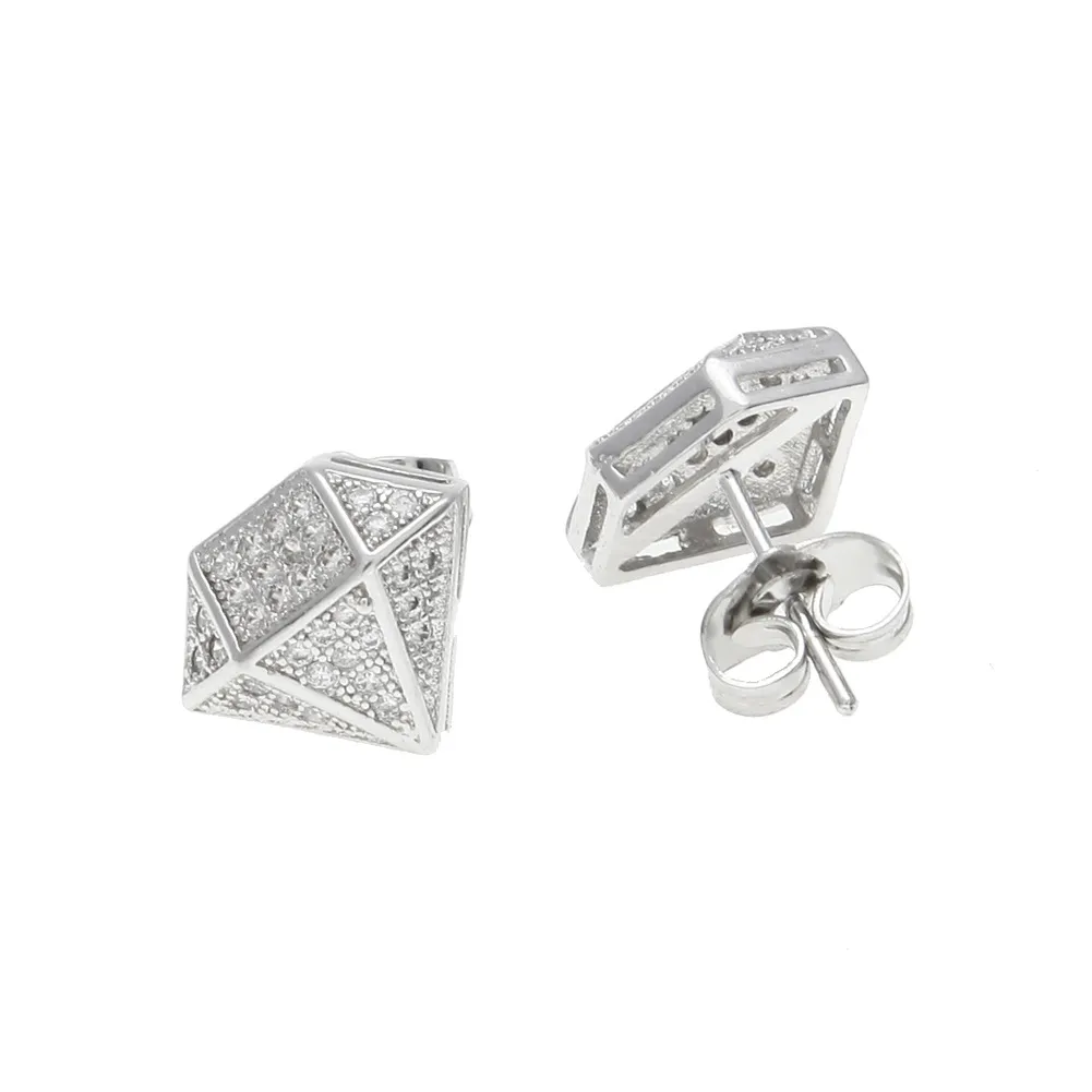 Hip Hop Iced Out CZ Diamond Silver Gold Cool Stud Pendientes para Mujeres Hombres Joyería Vintage Mujeres Parejas