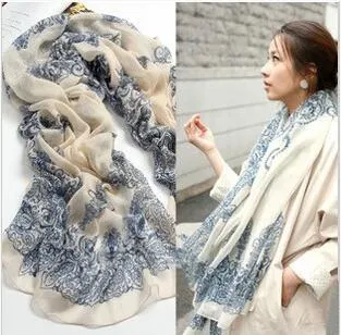 New Vintage Silk Scarves Blue and White Porcelain Long Scarf chiffon Shawls Sexy printed Women's Christmas gifts multicolor 10pcs/lot