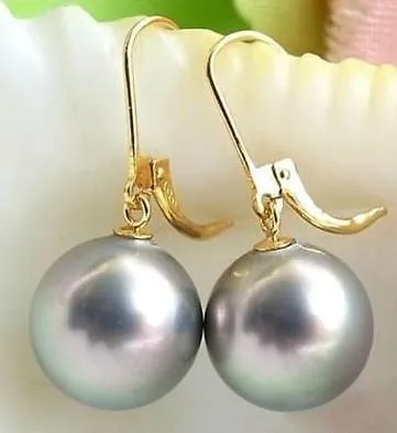Charming ein Paar von 9-10mm natürliche graue Perle Ohrringe 14K Gold