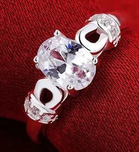 925 Sterling Silver Crystal Ringar Engagement Bröllop Ringar Zircon Högkvalitativ Ny söt present Koreansk stil