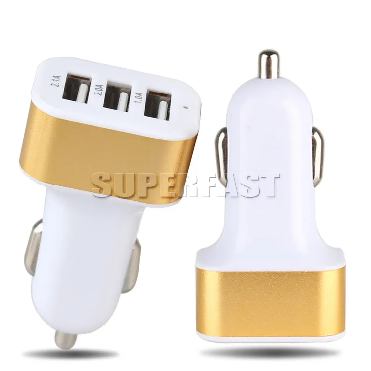 3 Ports USB Car Charger For iPhone 14 13 Pro Max Universal Travel Adapter Car Plug Triple Car USB Charger For iPad Tablet Auto Accessories in OPP Bag