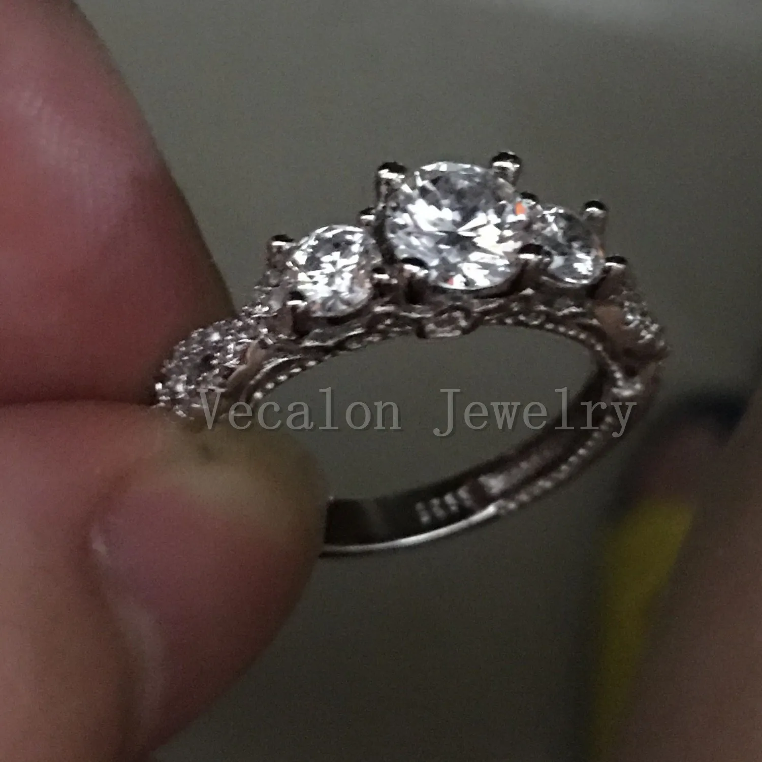 Vecalon Fashion Smycken Vintage Engagement Bröllop Band Ring för Kvinnor CZ Diamantring 925 Sterling Silver Kvinna Finger Ring