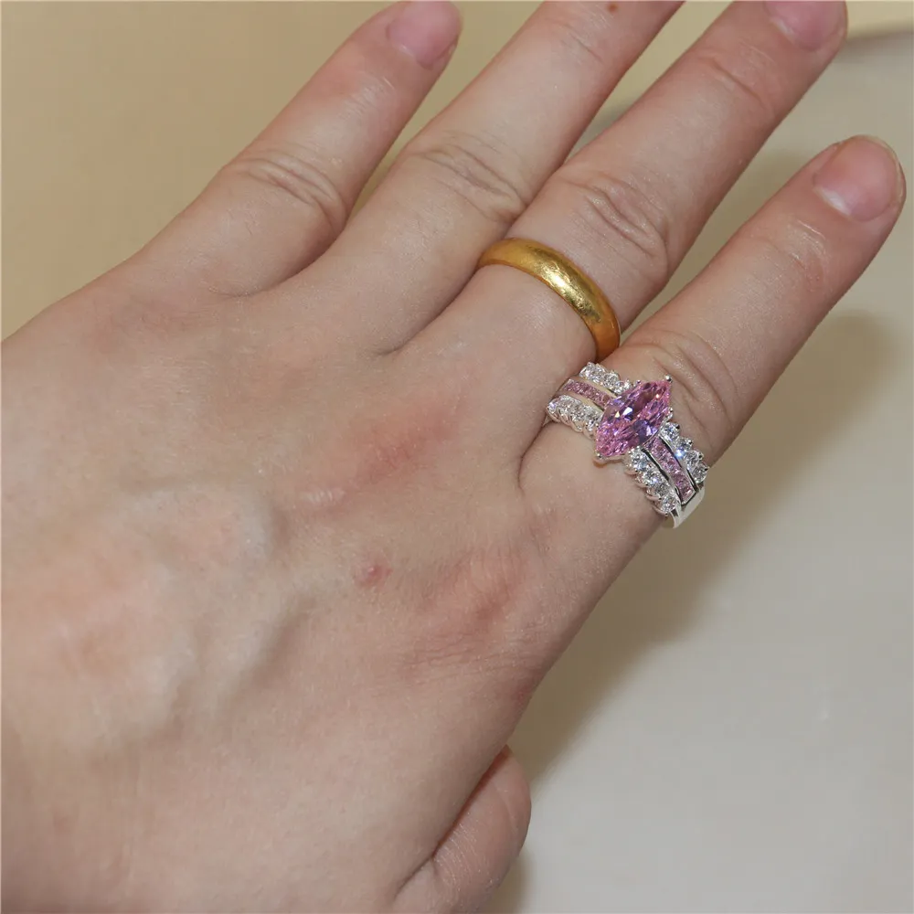 Victoria Wieck Marquise Cut Jewellery Pink Sapphire Symulowane Diament Cubic Cyrkonia 925 Sterling Silver Engagement Wedding Pierścionki SZ 5-10