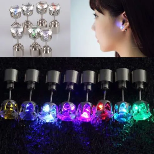 Fashion Christmas party light up CZ crystal earrings men women kids dance club LED Luminous Stud Flash Earrings festive event props gift