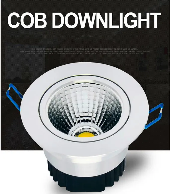 / Dimmable COB Led Downlights 9W 12W 15W led Plafonnier Encastré 120 Angle AC110-240V + CE ROHS UL