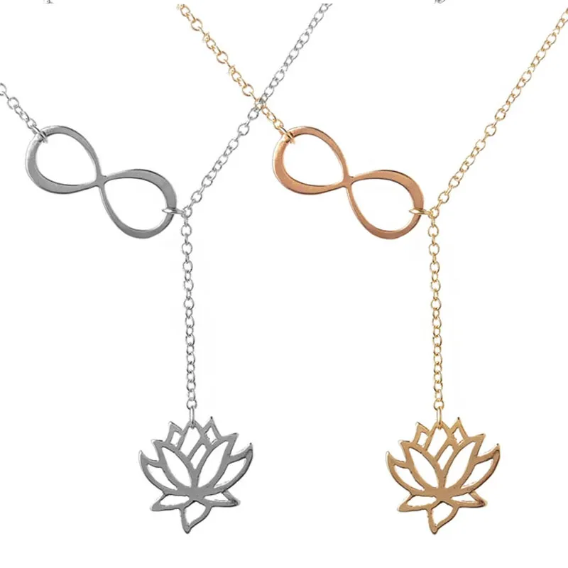 Commercio all'ingrosso 2016 New Infinity E Lotus Lariat Pendenti Dichiarazione Collana Donna Lunga Catena Collier Femme Accessori Gioielli Spedizione Gratuita