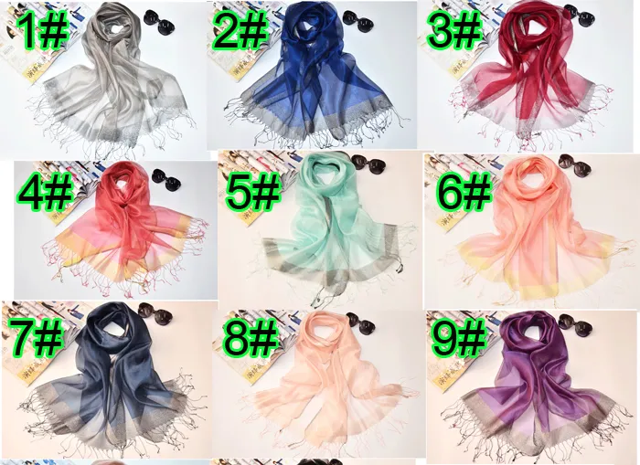 10st Höst New Fashion Woman Silk Scarf Solskyddsmedel Pure Färg Scarf Ladies Mulberry Silk Scarf Scarf 200 * 90cm 16Colors Gratis frakt