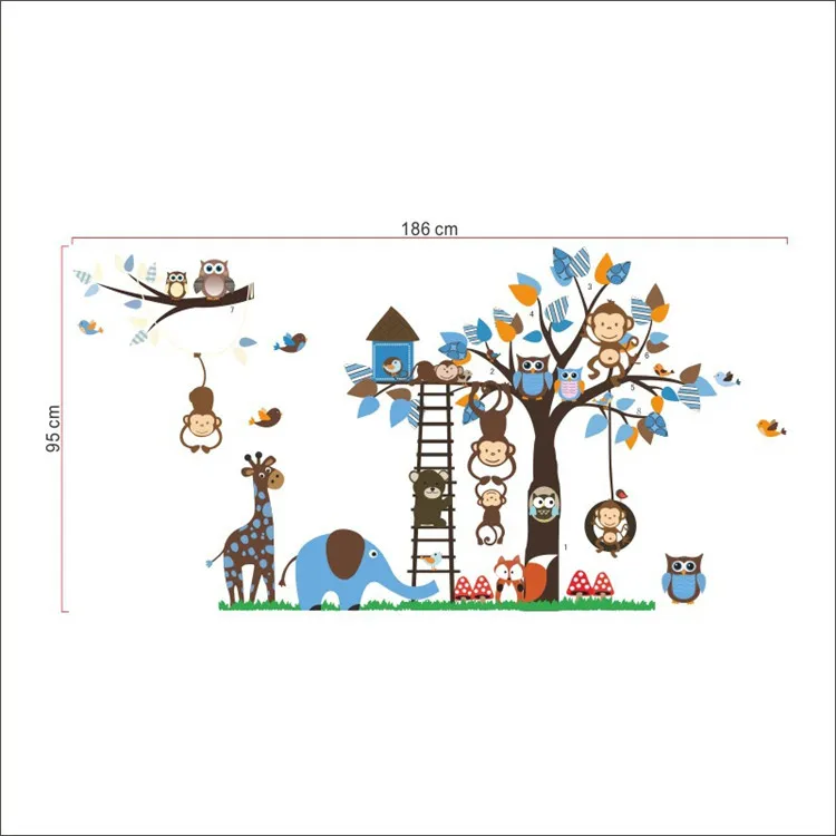 Large Colorful Cartoon Animal Wall Stickers For Kids Room Decoration ...