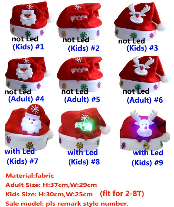 LED Enfants Chapeau De Noël De Noël Adulte Mini Rouge Père Noël Cerf Parti Décor De Noël Caps Décorations De Noël Cadeau 9 style WX9-128