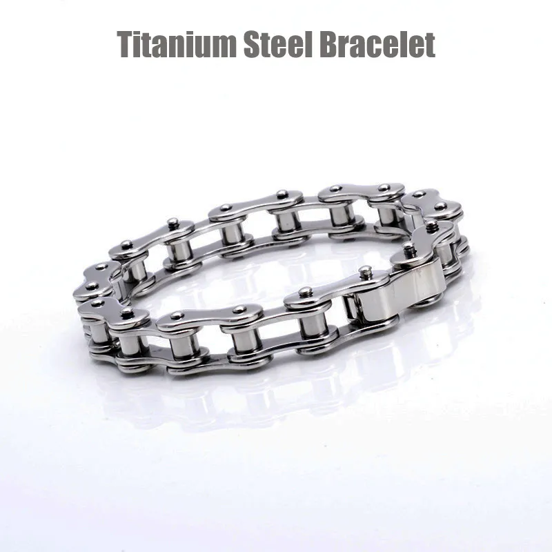 Titanium Steel Biker Bicycle Motorcycle Chains Invisible Safety Buckle Bracelet Wristbands Brace lace Male Trendy Jewelry Boys Accessories