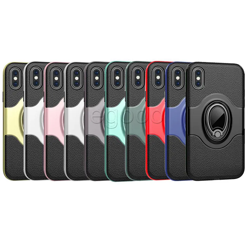 Magnetic Car Ring Holder Case 360 Holder Armor Leather Case Cover For iPhone 11 Pro X Xr Xs Max 8 7 6S Plus Samsung Note 9 8 S8 S9 S10 Plus
