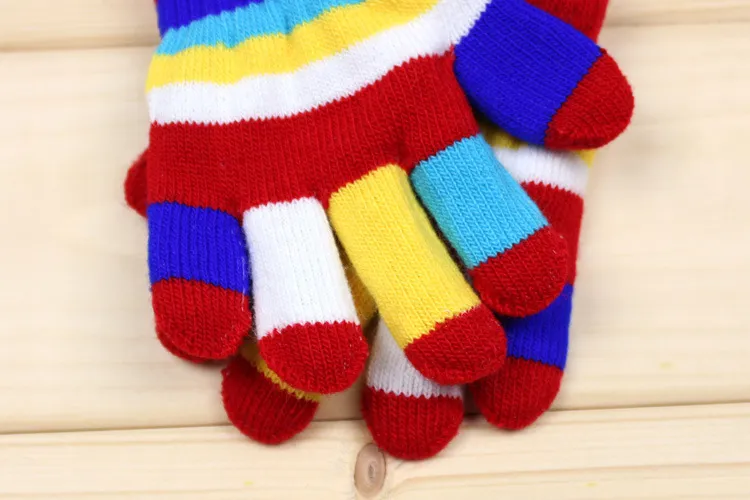 INS Winter Xmas Boys Girls Multicolor Rainbow Knitted Gloves Cute Children Colorful Stripe Finger Gloves Kids Warm Berlin Gloves4863905