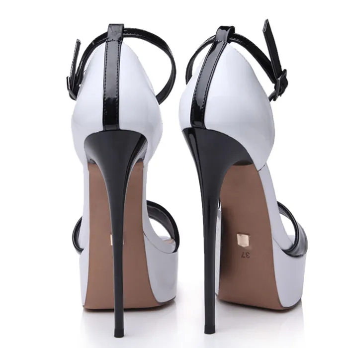 Split White Black Shiny PU Luxury Party Sandals Stiletto Heel Designer High Heel Shoes Lace Up One Piece Strape 1002#