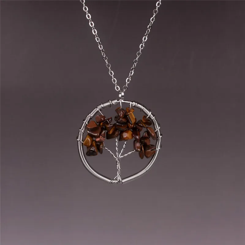 Amulet Tree of Life Pendant Agate Bild Jasper Unakite Crystal Halsband med Wire Wrap Stones Tumbled Gemstone Chakra Smycken Gift för henne
