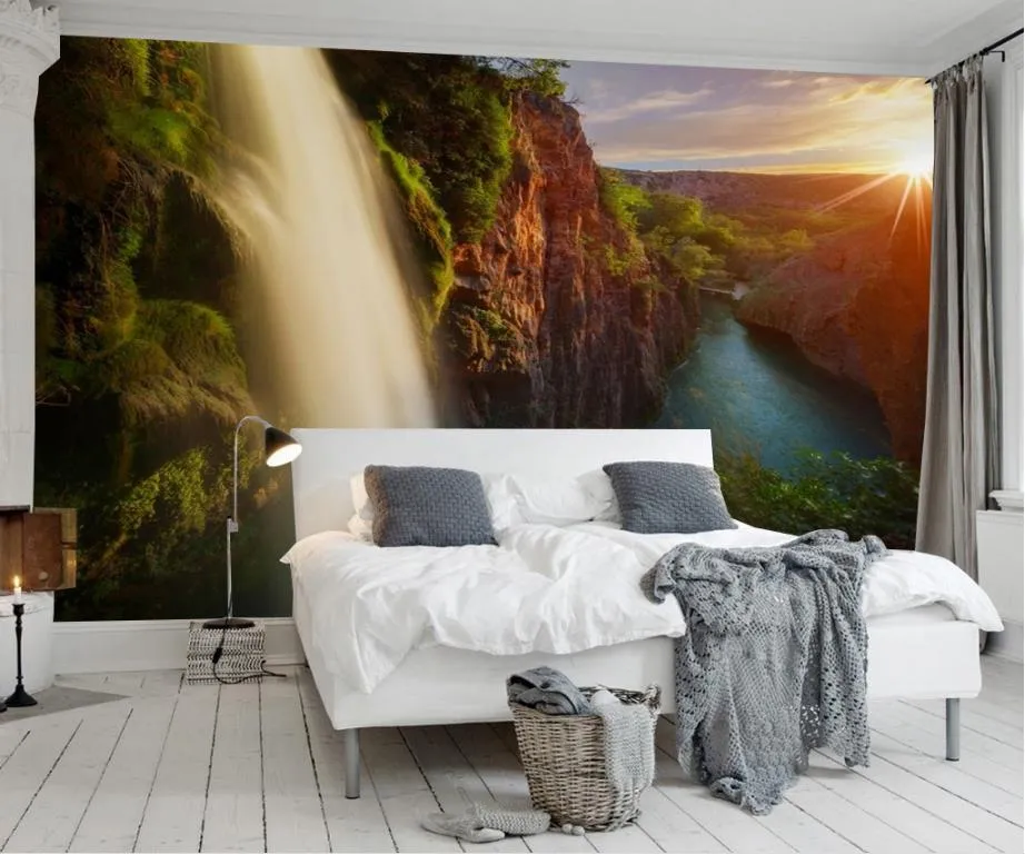 Belle chute d'eau mur TV Landscape Home Improvement Photo Wallpaper Lac Décoration Peinture papier peint 3D