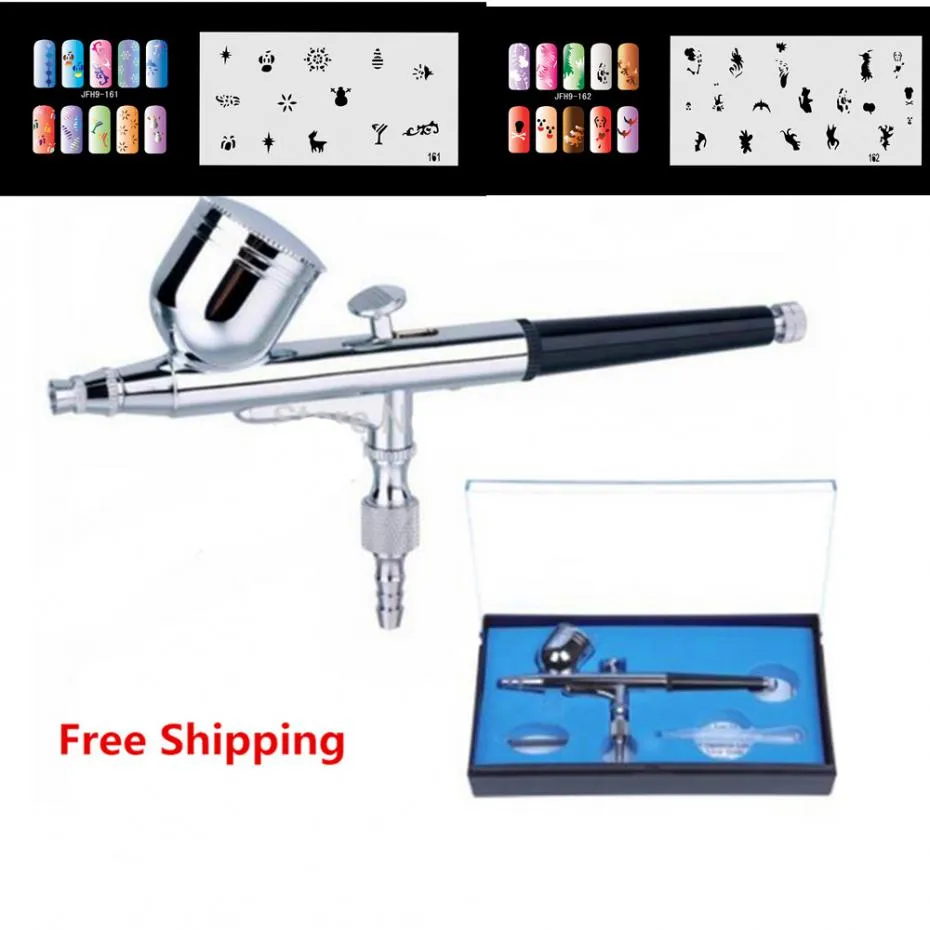 Real Glitter Tattoo 0.3 7cc Airbrush Set 130 Air Borstel Spray Gun Kit Nail Art Schilderen met 2 PSC Nail Template