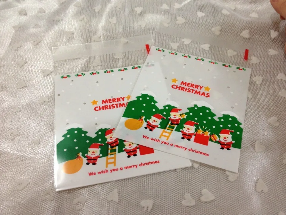 Vit Jul Santa Claus Designs Självhäftande tätning Snackväskor / Lovely Biscuits Bread Cookie Presentväska 10x11 + 4cm Kuvert