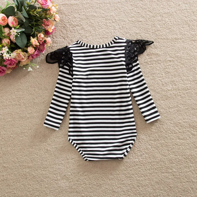 Long sleeve baby striped rompers spring autumn winter infant toddler lace romper solid pure color onesies babies diaper covers bloomers
