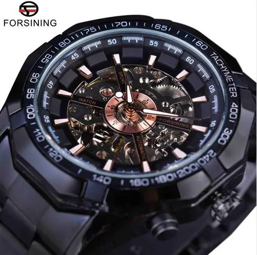 Orologi da uomo Forsining Top Brand Luxury Black Men Automatic Mechanical Skeleton Watch Orologio sportivo da uomo Designer Fashion Casual Orologio da uomo + scatola