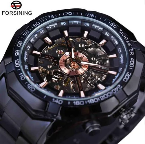 Forsining Montres Hommes Top Marque De Luxe Noir Hommes Automatique Mécanique Squelette Montre Hommes Sport Montre Designer Mode Casual Clo257E