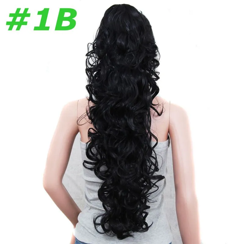 Cabelo sintético rabo de cavalo garra rabo de cavalo feminino encaracolado ondulado grampo em extensões de cabelo 31 polegadas 220g pedaços de cabelo 12 cores