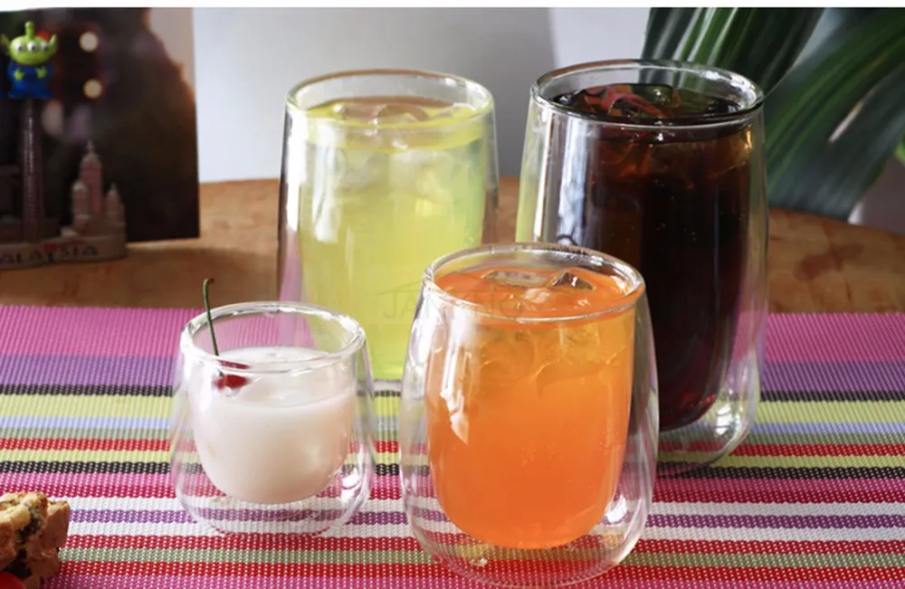 Jankng 1 st Rensa Handgjorda Värmebeständig Dubbel Vägg Glas Te Dryck Kopp Hälsokruk Kopp Kaffekopp Isolerat klart glas