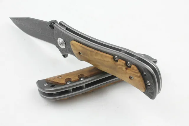 Anpassade knivar - 339 Spring Assisted Fast Open Flipper Kniv 440c Drop Point Blade Wood Handtag EDC Pocket Knives