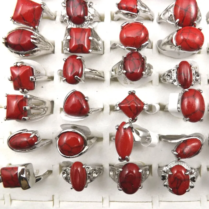 Mixed Size Red Turquoise Rings 50pcs Fashion Jewelry Wholesale for Women