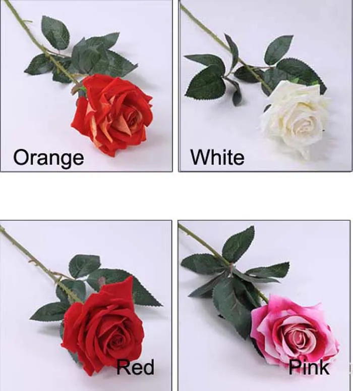 Wholesale 26.8inch Big blooming Red-rose Artificial Flowers Flocking Red Roses Wholesale Display Flower for Home decorations Wedding Party