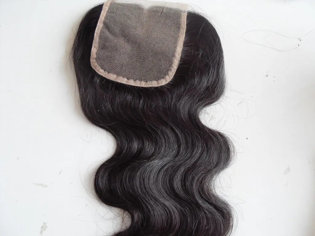 Brasilianska Human Virgin Hair Extension Lace Front Grade 7a Hårprodukt Obehandlad Naturlig Black Body Wave 4 * 4Inch Lace Closure