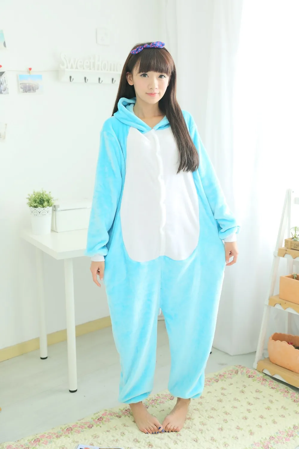 Fleece Anime Fairy Tail Happy Cat Onesie Niños Fiesta de dibujos animados Cosplay Disfraz mujer Pijamas adulto Blue Happy Cat Onesies mono con capucha