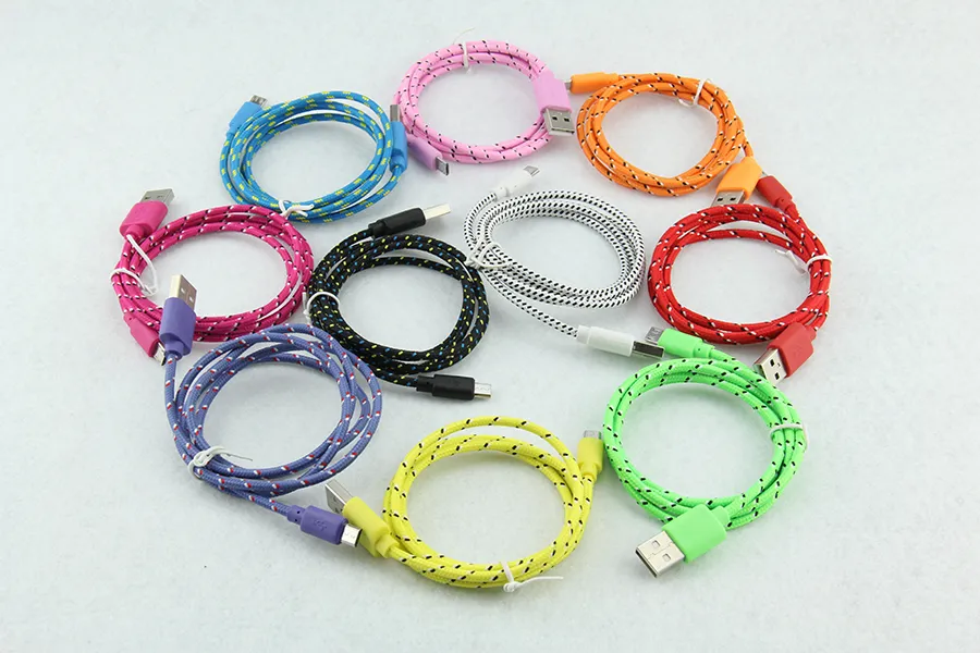 1M 2M 3M 10FT Extra Long Extension USB Fiber Braided Charger Cable Sync Data Fabric Knit Nylon Chargring Cord Lead For Cellphone Smartphone