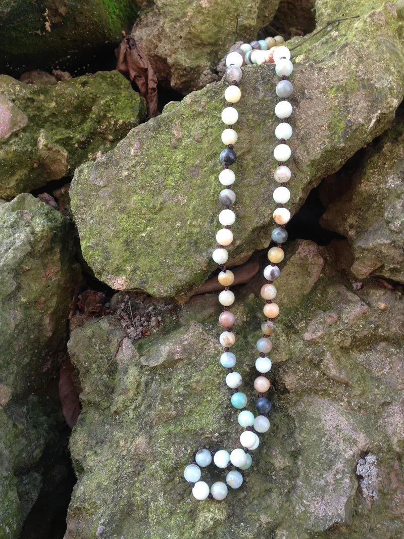 ST0261 christmas gift boho jewelry 8mm Amazonite Stone Making 32 inch long Knotted beaded necklace for women