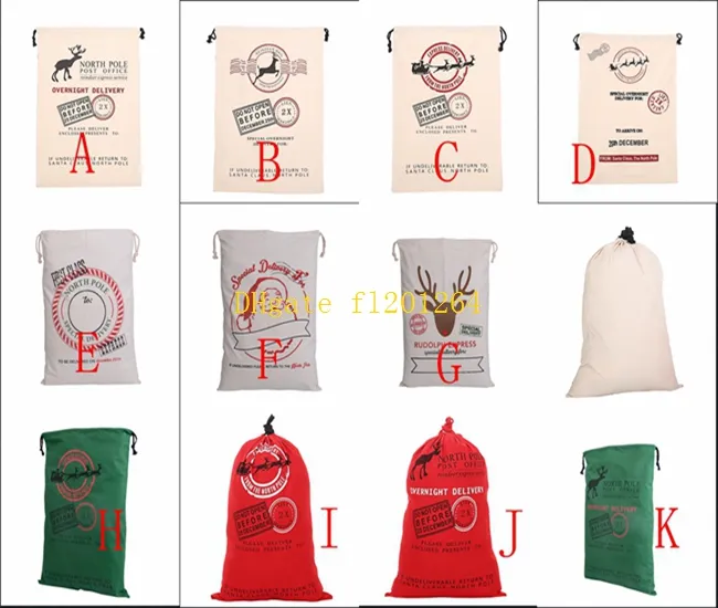 100 teile/los Kostenloser Versand 12 Arten Santa Sack Leinwand Santa Sack Weihnachtssack Geschenktüte 50x70 cm Größe