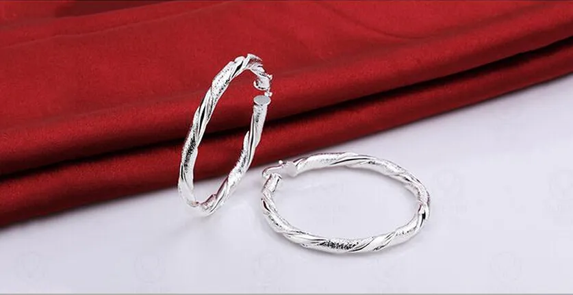 / smycken högkvalitativ plätering 925 sterling silver öronhopp örhängen mode gåvor 6mm * 70mm slät / sand twist hyperbole stort öra