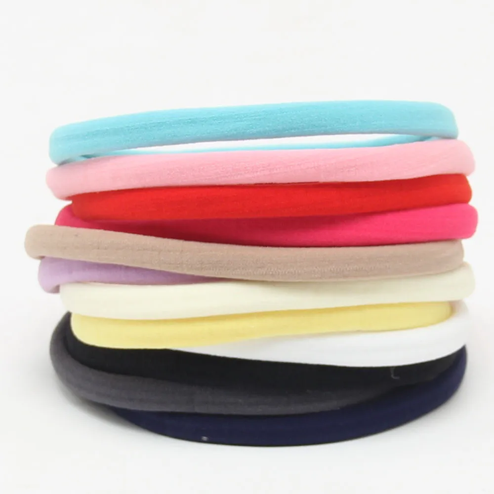 Soft And Thin Baby Girl Nylon Plain Headbands In TAN NUDE NNylon