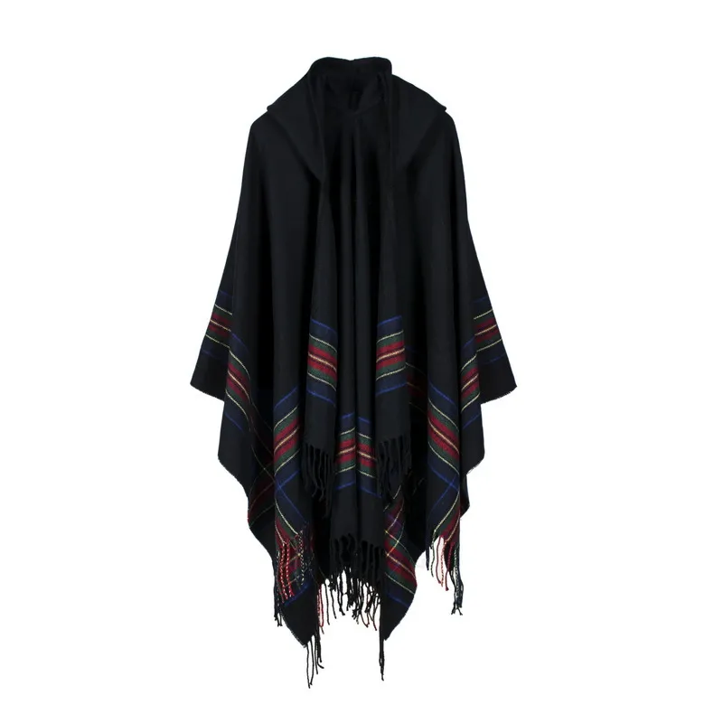 2017 Winter Stoles Dames Kasjmier Gestreepte Poncho Cape Tassel Hooded Oversized Gebreide Cardigan Deken Lange Sjaal Sjaal Pashmina