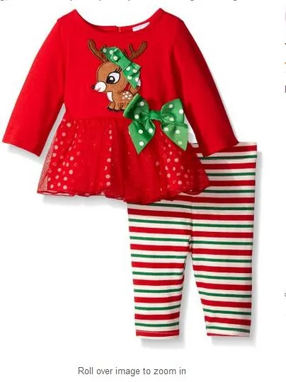 2016 baby kerst outfit meisjes herten kerstboom T-shirt + ruche broek 2 stks sets kinderen polka dot tops kinderen lente val slijtage outfit