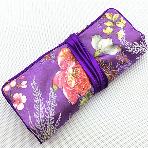 Duża Biżuteria Travel Roll Torba Prezent Zestaw Painting Case Pretty Silk Brocade 3 Suletki zamek błyskawicznych i pakiet Ring i jedna torba do przechowywania sznurków