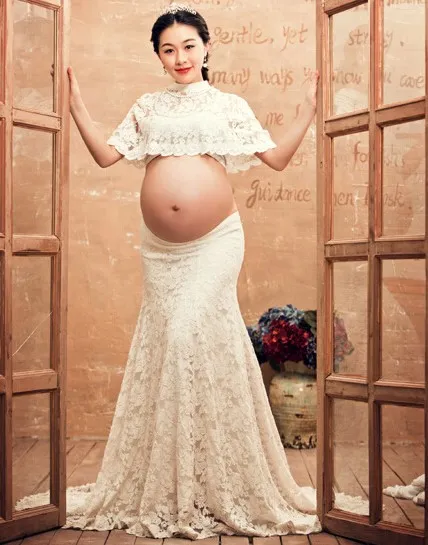 Vestido Elegante De Encaje De Maternidad Para Sesión De Fotos