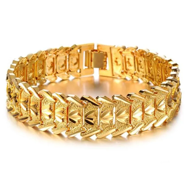 Fashion JEWELRY Hot Sale Luxury 24K Yellow Gold Plated Men's Chain Bracelet Wide Cuff Chunky Link Chain attractive accessory
