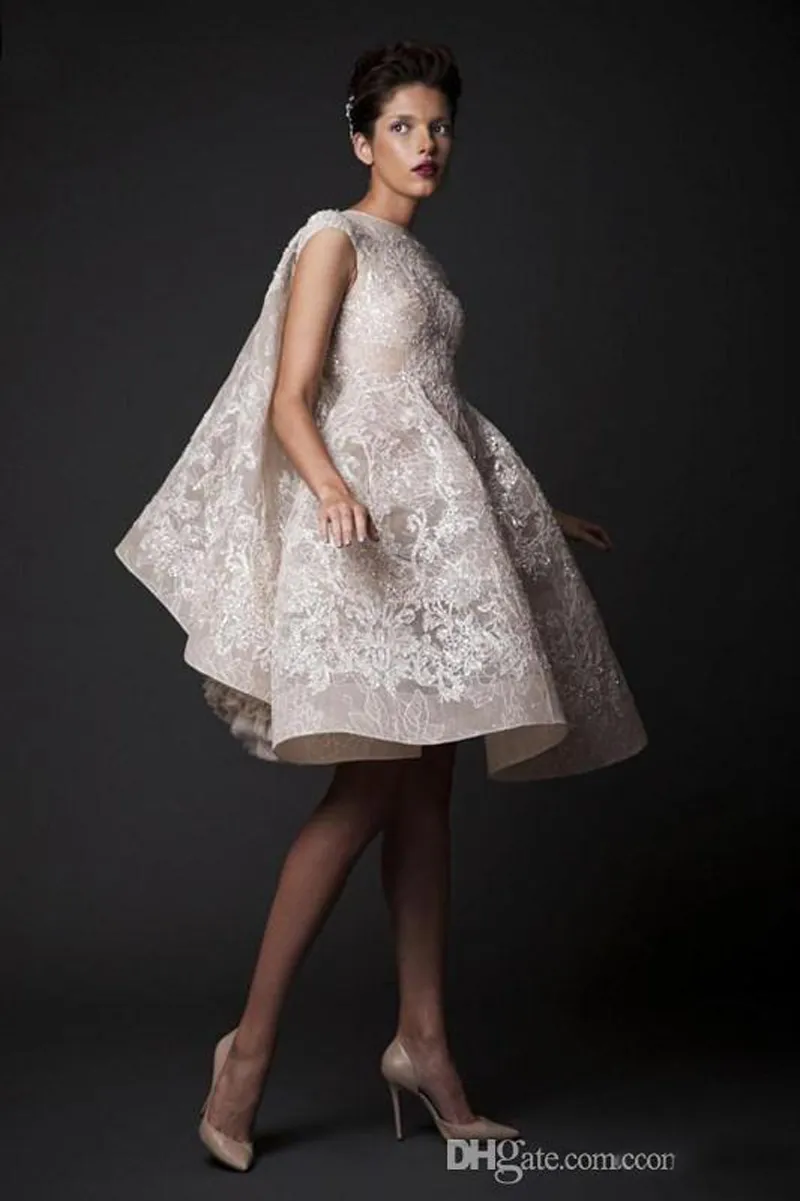 Sleeveless Knee-length Prom Dresses Krikor Jabotian Fashion High Neck Sequin Lace Applique Short Organza Bridal Gowns Custom Made Evening