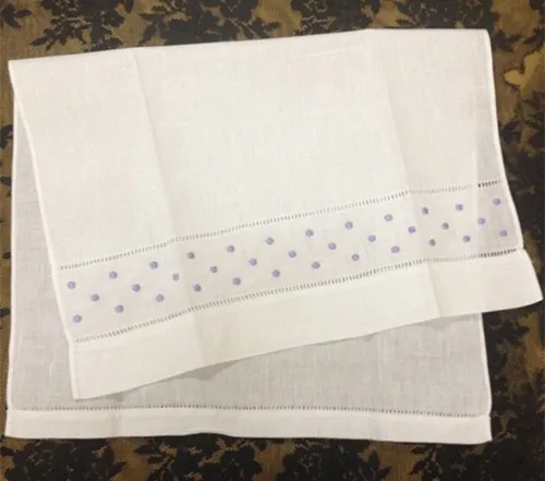 Home Textiles Towel 14"x22"white Linen Vintage & Holiday Guest Towel with Embroidery Light purple Dot For Occasions