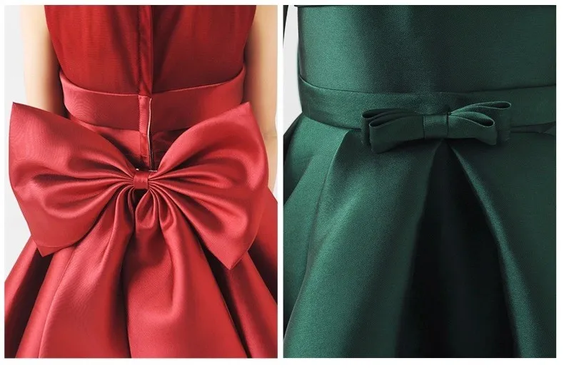 Elegantes Satin-Blumenmädchenkleid mit großer Schleife, Party-Festzug-Kleid für Hochzeit, Geburtstag, Ballkleid für kleine Mädchen, 3 Farben, 2–12 Jahre