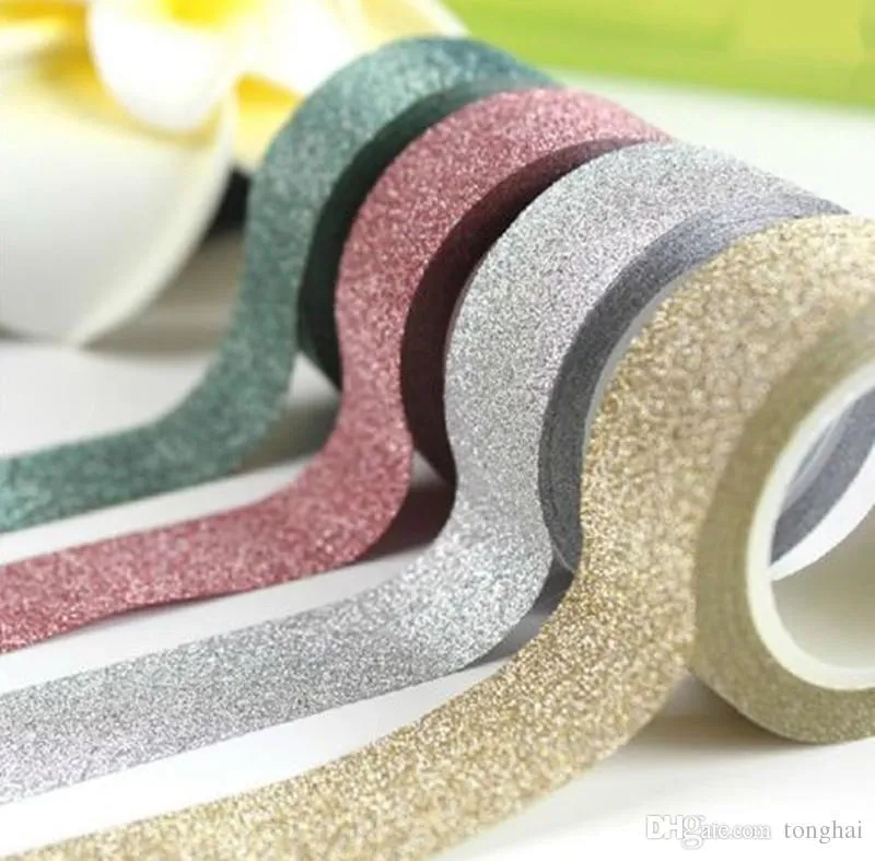 Partihandel 5m Glitter Washi Tape Paper Självhäftande pinne på Sticky DIY Craft Dekorativ H210464