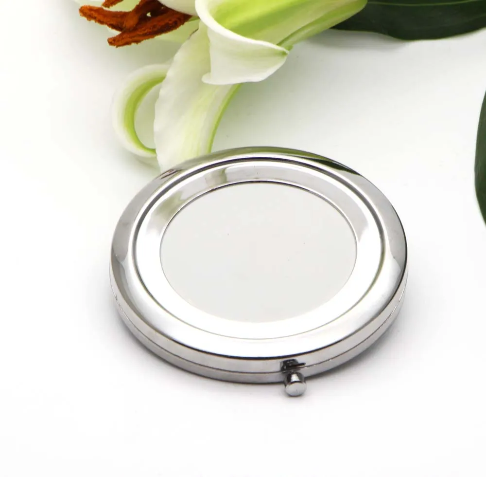 Miroir Blank Compact Maquillage cosmétiques en métal Miroir grossissant bricolage Miroir Portable Couleur Argent # 18410-1