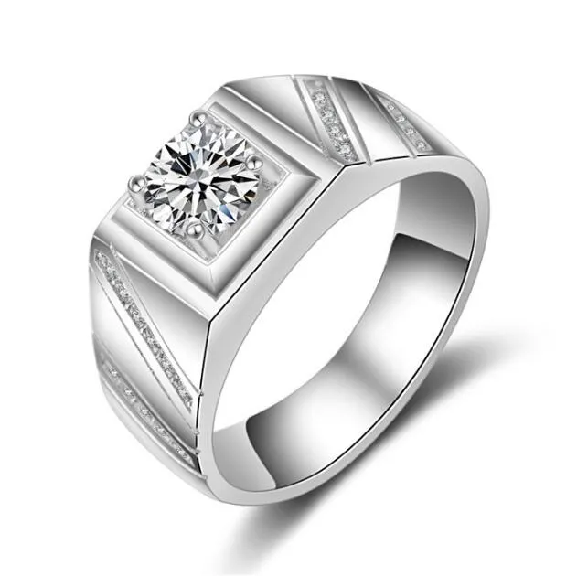 1 Anel de Noivado de Casamento com Diamante Sintético Genuíno SONA 25CT para Homens e Mulheres Prata 925 com Pedras Laterais262f