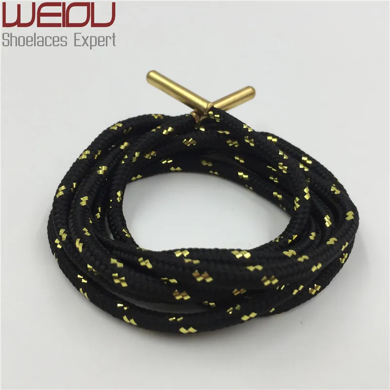 Weiou Sports boot laces metallic Shiny Gold shoelaces white black round glitter Bootlaces fun Sparkle Shoe lace Strings 120cm271U