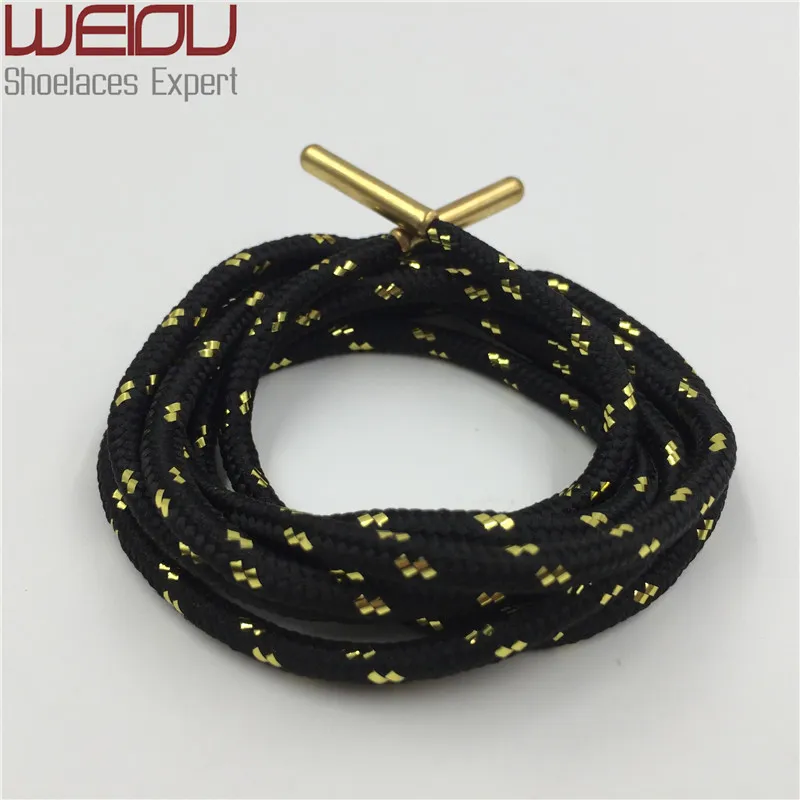 Weiou Sports boot laces metallic Shiny Gold shoelaces white black round glitter Bootlaces fun Sparkle Shoe lace Strings 120cm235I