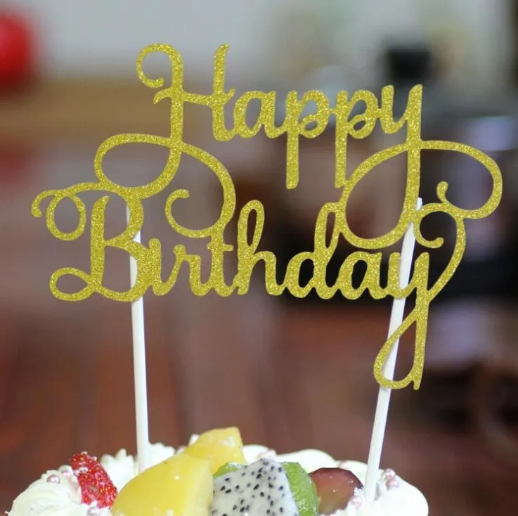 キラキラ幸せな誕生日の旗ケーキのトッパー装飾パーティーの恩恵を受けたステッカー装飾バナーカード誕生日ケーキアクセサリーG1036
